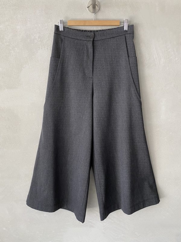pantaloni larghi lana elastico vita grigio melange marina lari
