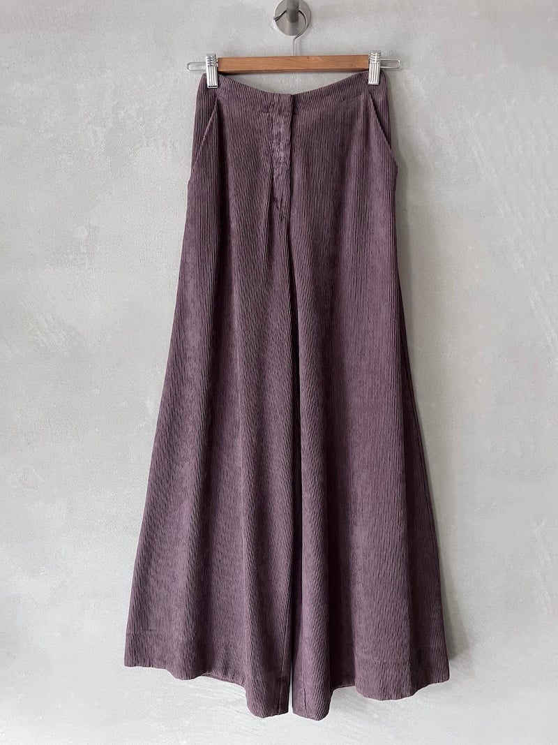 pantaloni larghi vita alta velluto costine viscosa rosa malva barbara tani