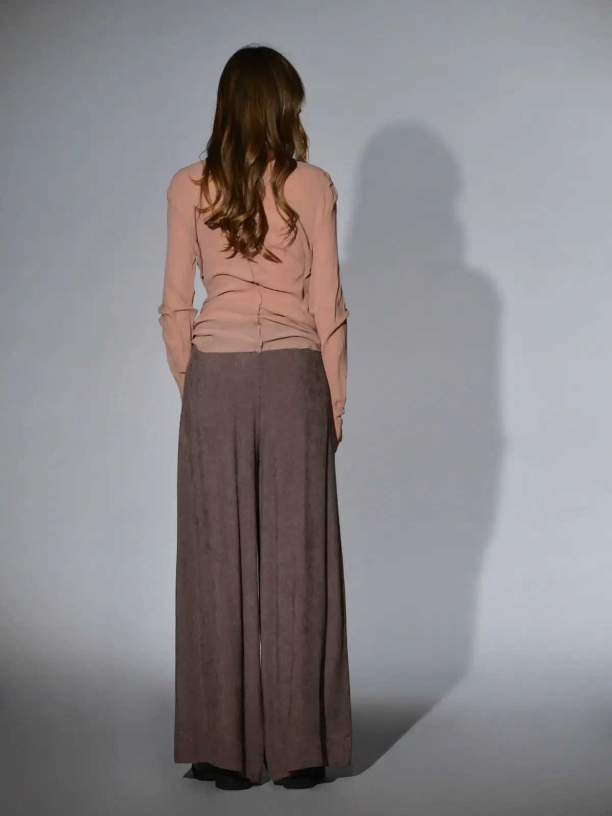pantaloni larghi vita alta velluto costine viscosa rosa malva barbara tani 2
