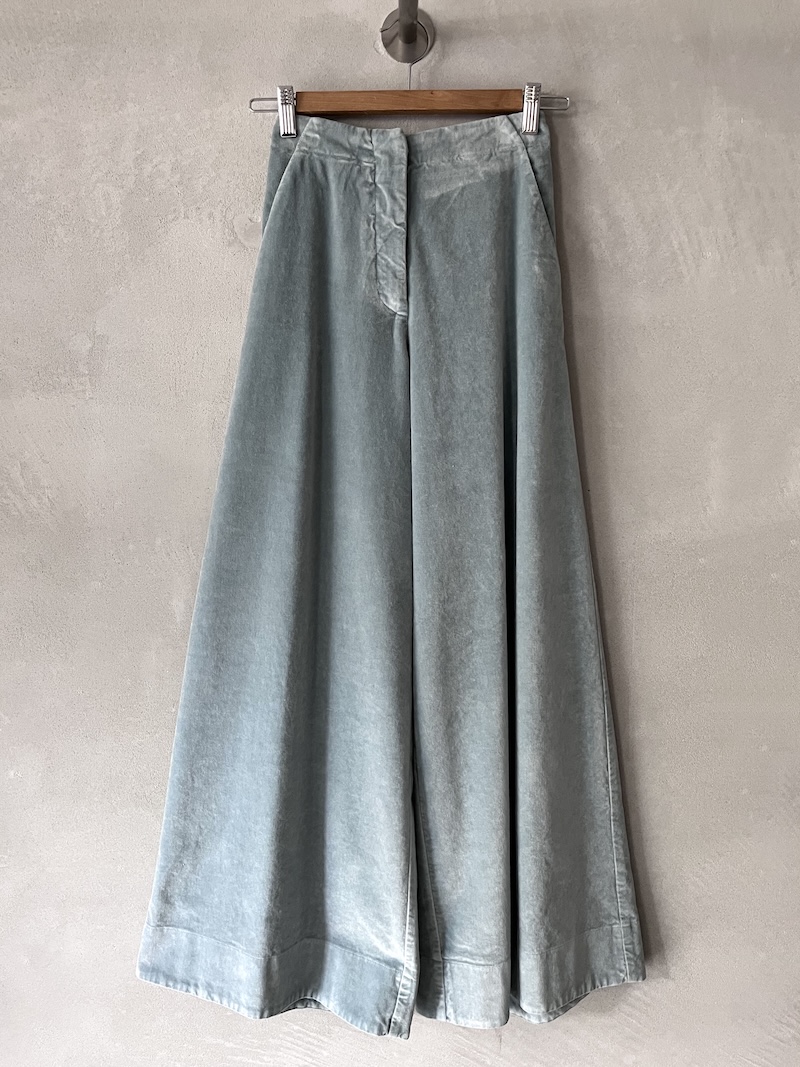 pantaloni larghi vita alta velluto cotone viscosa celeste barbara tani