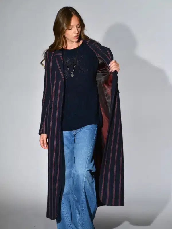 cappotto lungo lana foderato righe blu rosso marina lari 4