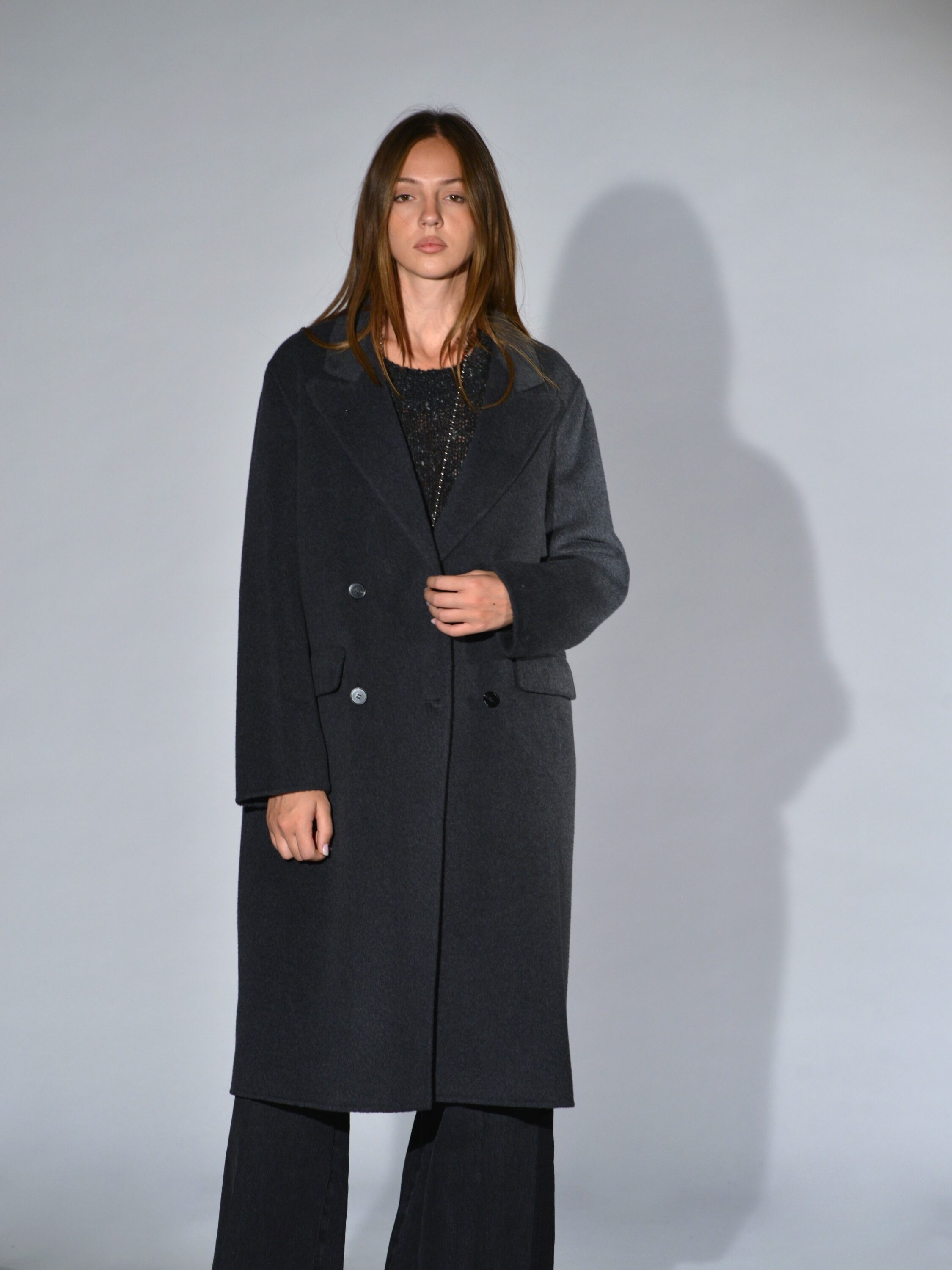 cappotto oversize panno lana cashmere antracite rialto