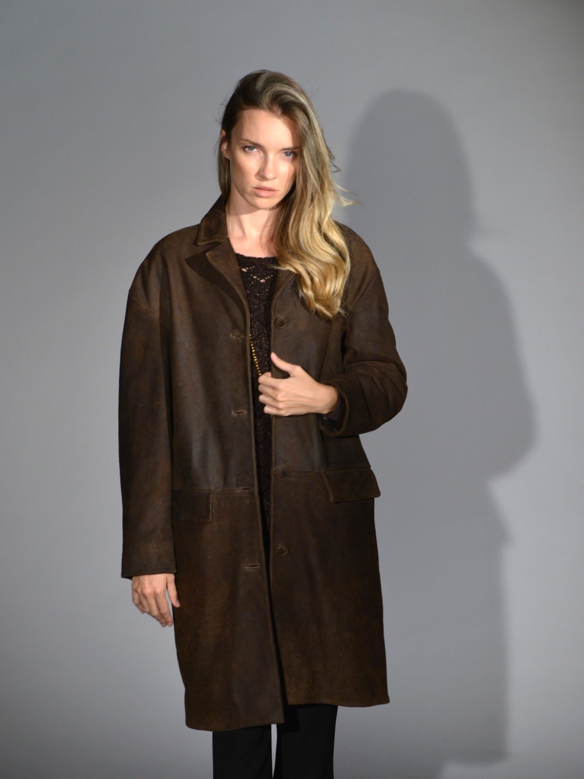 cappotto pelle suede marrone salvatore santoro