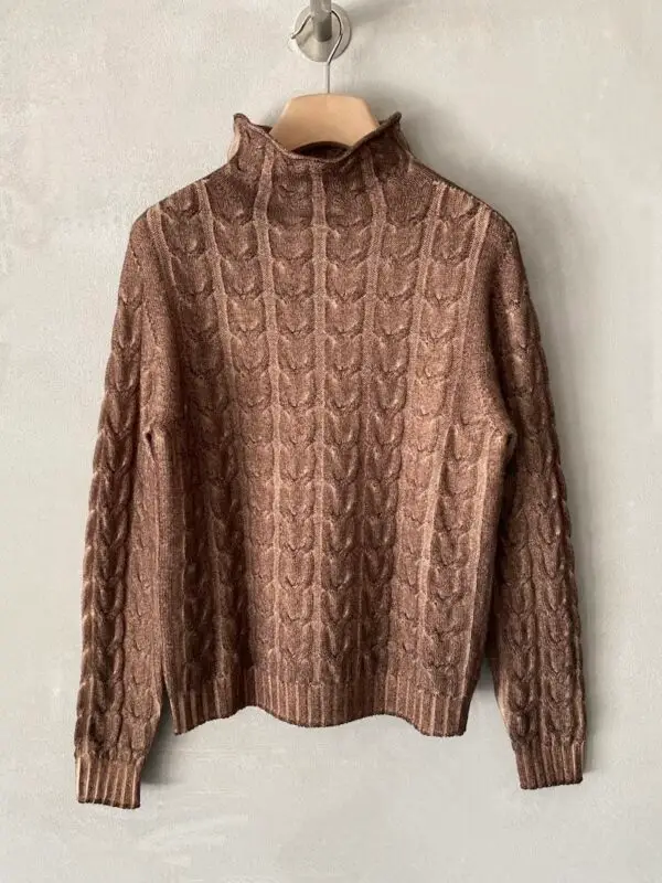 maglia lana dipinta a mano beige trecce ploumanac’h