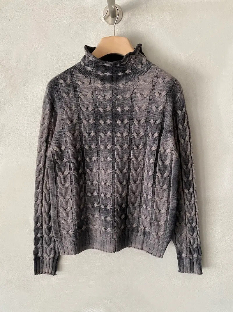maglia lana dipinta a mano nero beige trecce ploumanac’h