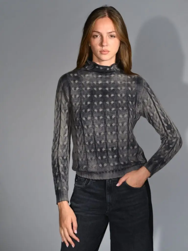 maglia lana dipinta a mano nero beige trecce ploumanach