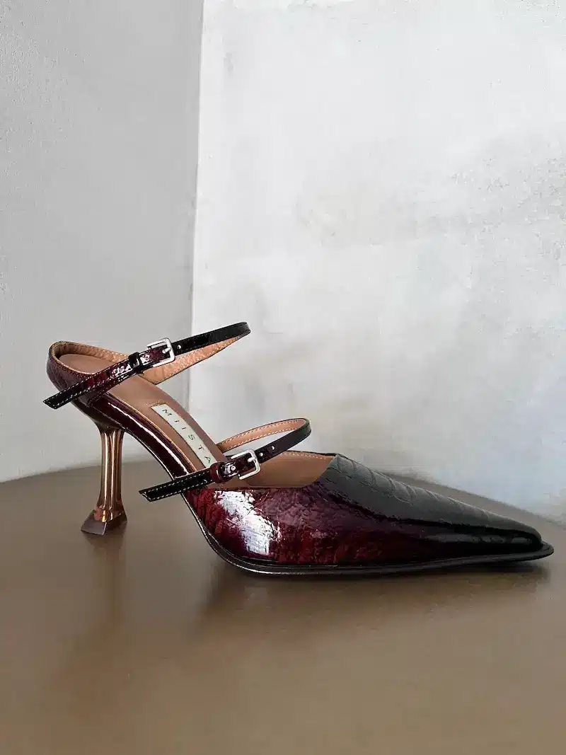 scarpe slingback tacco pelle lucida marrone miista