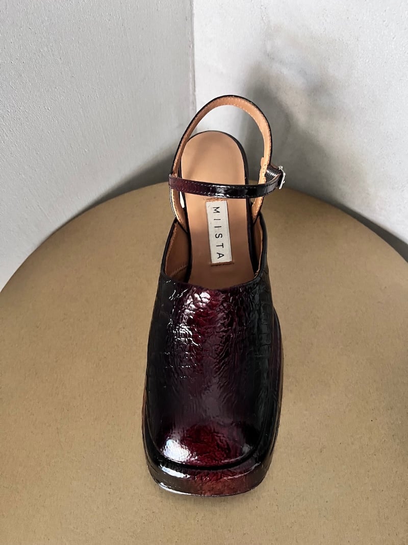 scarpe slingback zeppa pelle lucida marrone miista