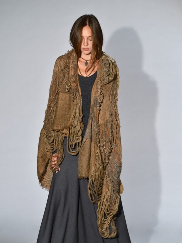 stola destrutturata lana mohair stropicciato beige cammello ruggine forme dexpression 2