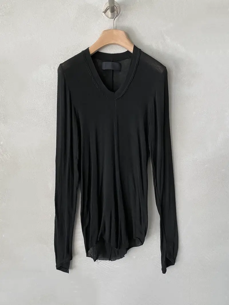 t shirt aderente jersey viscosa lana nero marc le bihan