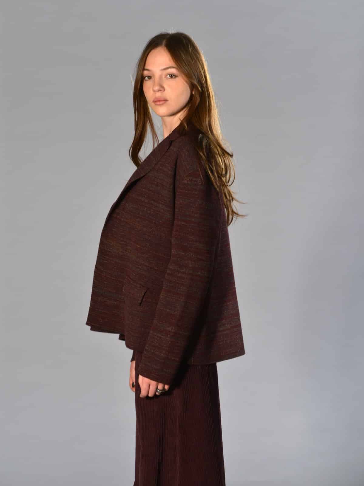 Saldi 98 Giacca oversize bordeaux in lana e lino con tasche – Marina Lari 1