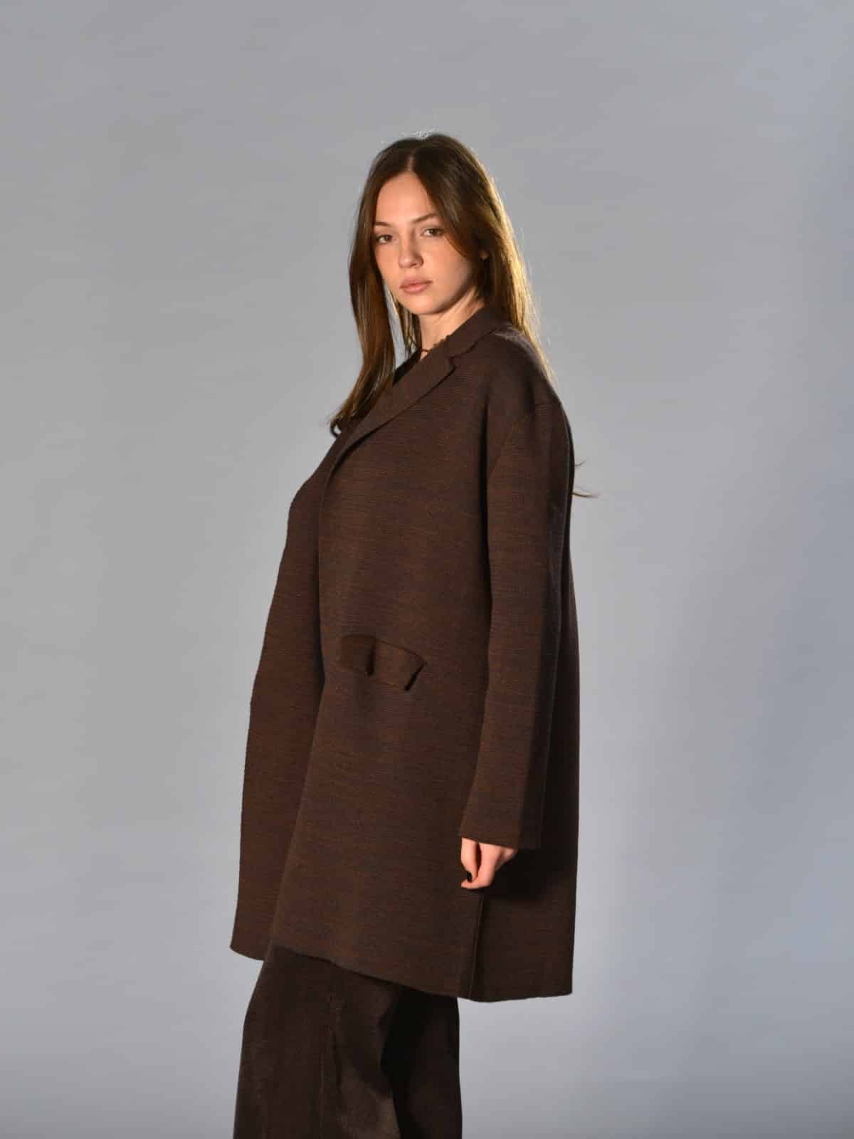 Saldi 80 cappotto over in lana e lino marrone melange marina lari 1