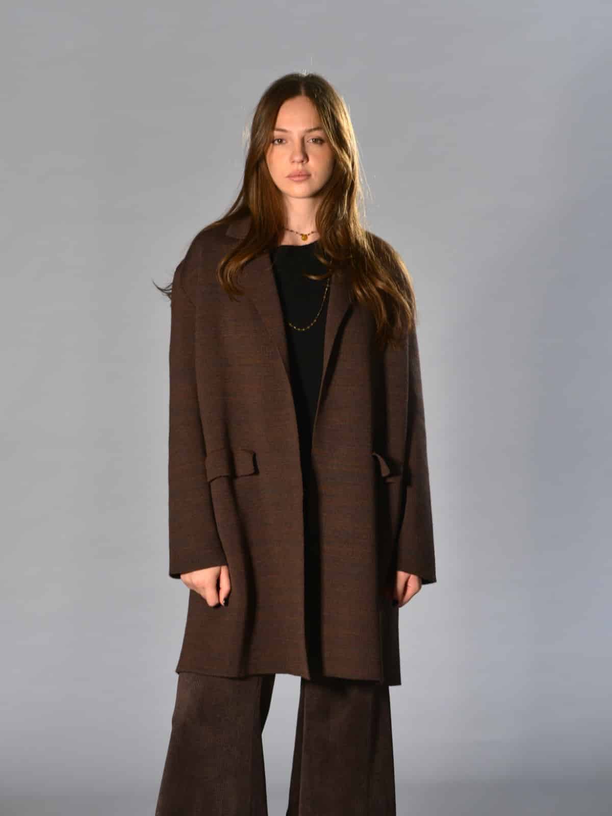 Saldi 79 cappotto over in lana e lino marrone melange marina lari