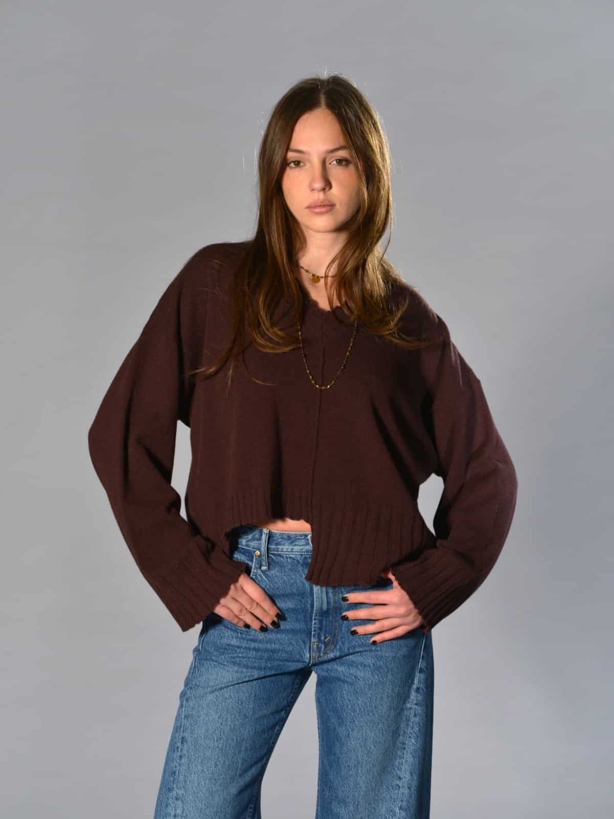 Saldi 56 Maglia over boxi prugna Serie Numerica – in cashmere riciclato 1