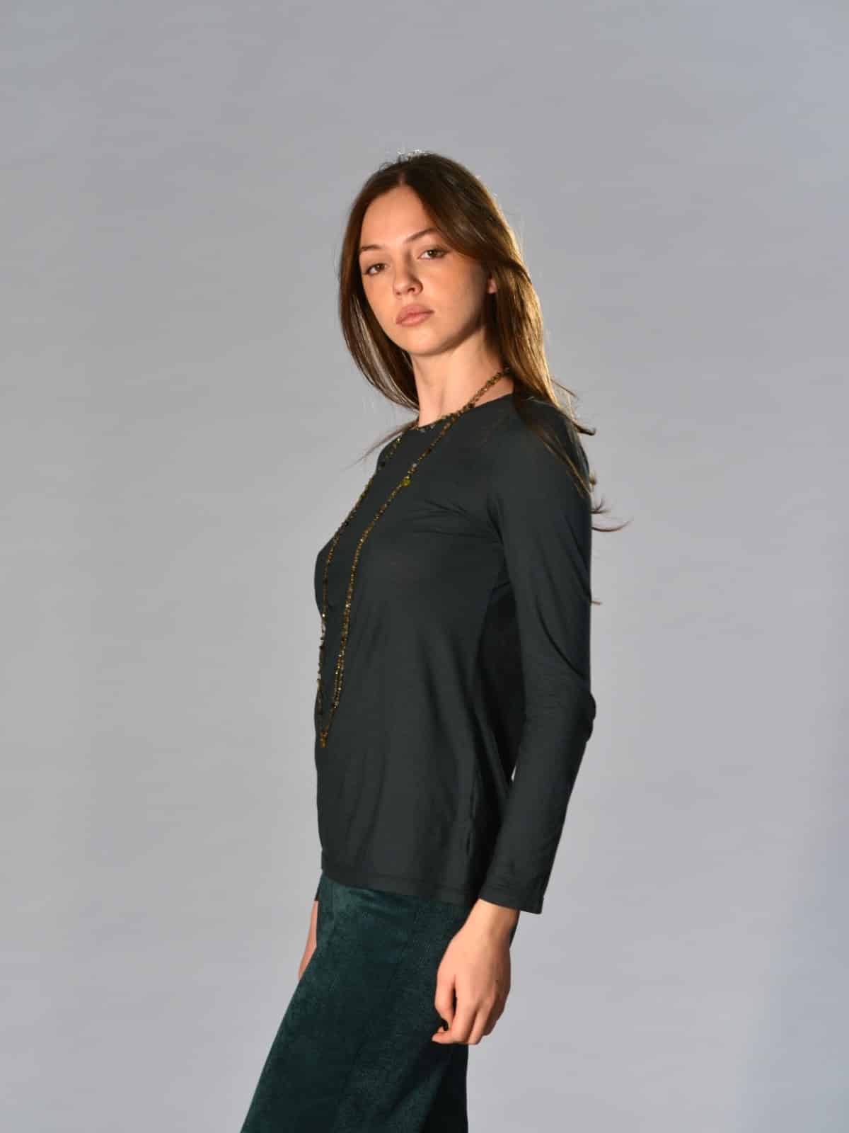 Saldi 14 T shirt Slim Verde Bottiglia Barbara Tani in Cotone e Cashmere Tinto Capo 1