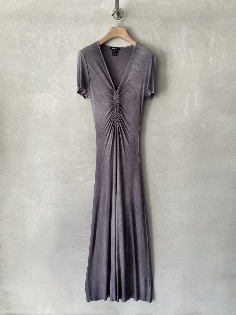 Abito lungo lavanda Avant Toi in jersey a costine con drappeggio centrale e trattamento spruzzato a mano