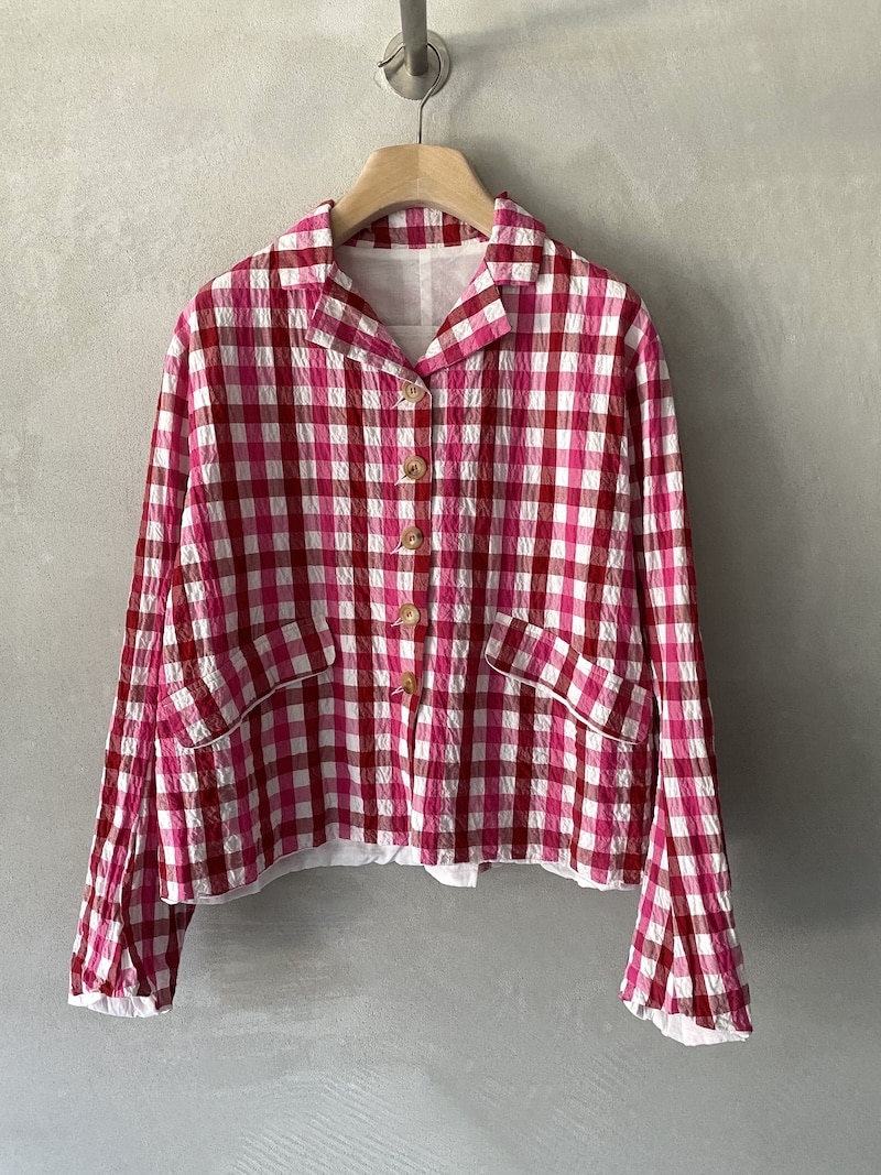 Giacca destrutturata HANNOH in cotone con motivo vichy bicolore check, rever classico e vestibilità morbida