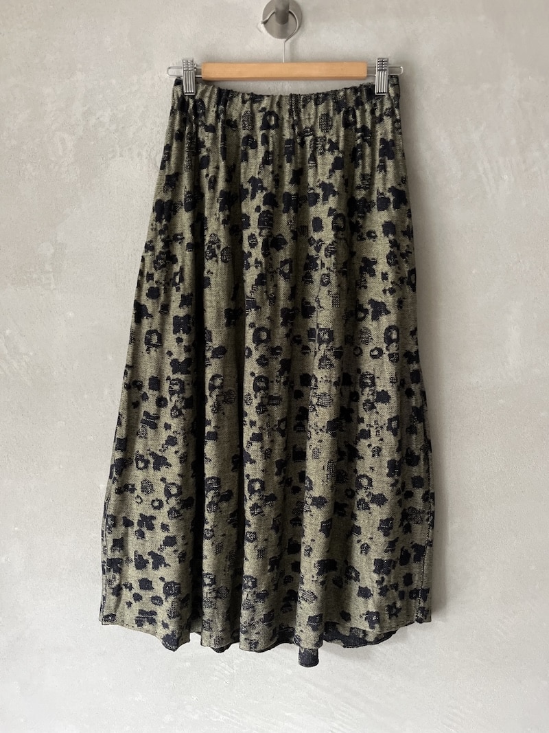 Gonna Boboutic in maglia di seta e lino con motivo jacquard bicolore floreale e linea ampia