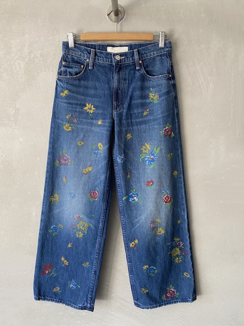 eans gamba larga Mother Denim Lil’ Rerun Zip Sneak in denim con motivo floreale, vita regolare e modello cinque tasche – jeans in cotone