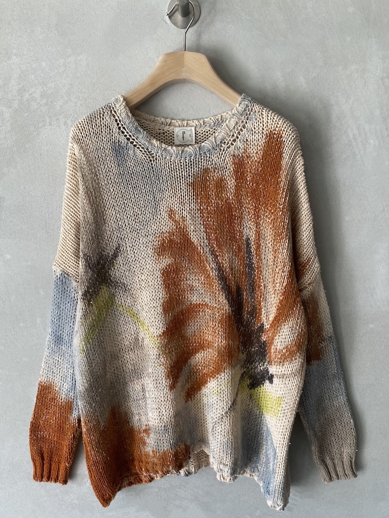 Maglia marrone F Cashmere in seta a righe con scollo tondo ampio e vestibilità oversize