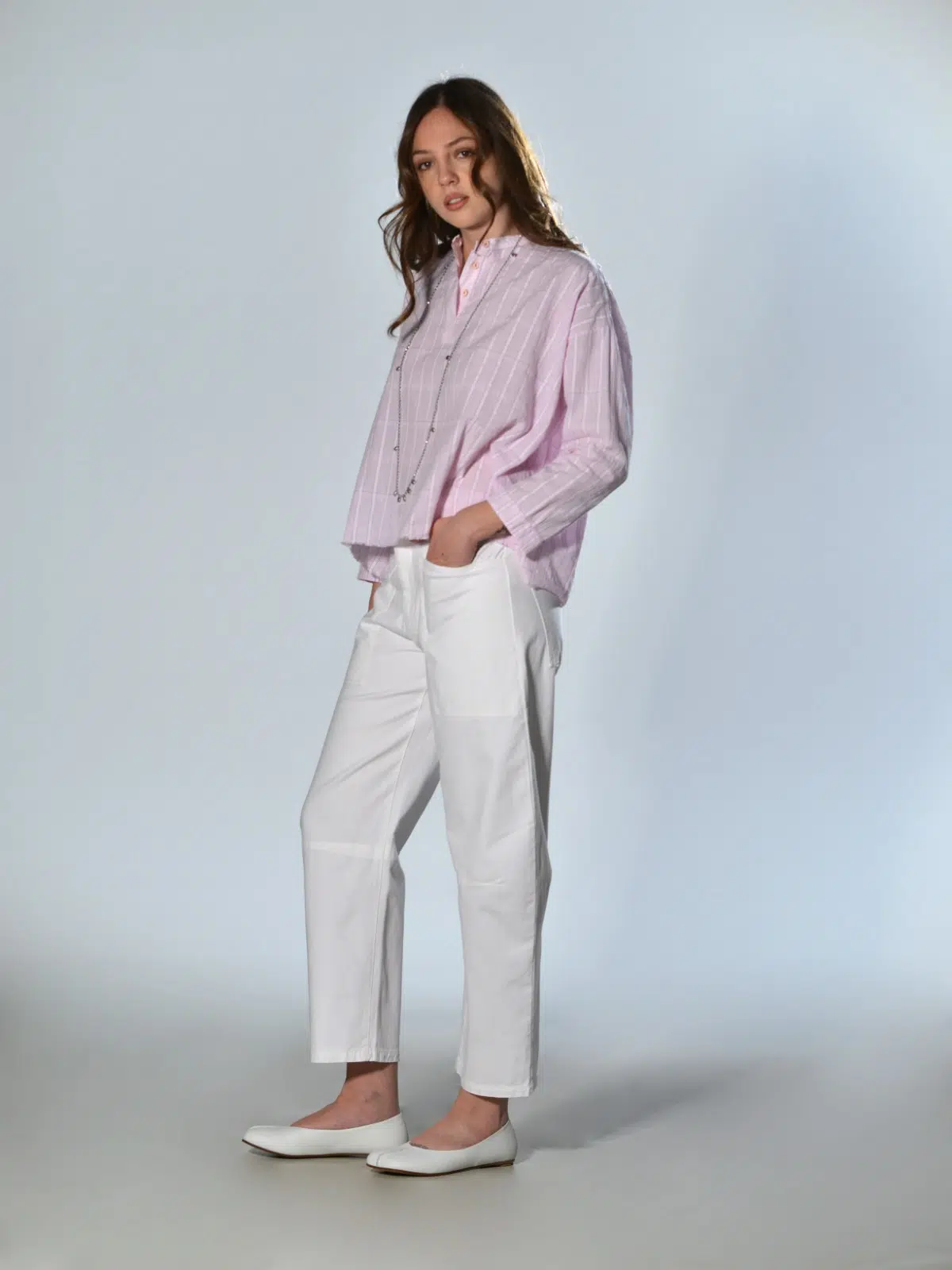 Pantaloni bianchi in cotone con gamba ampia Velvet 2