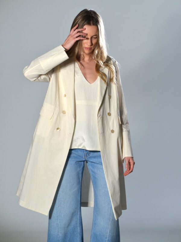 Spolverino Doppiopetto Ecru Marina Lari in Cotone e Lino