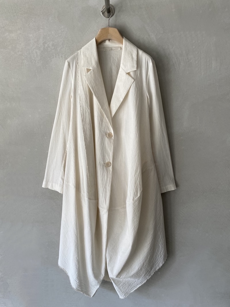 Spolverino oversize écru Marina Lari in cotone e lino con dettagli sfrangiati