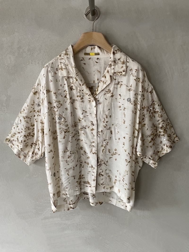 Camicia over in seta e bambù ecru con ricami e micro-paillettes – AO DRESS