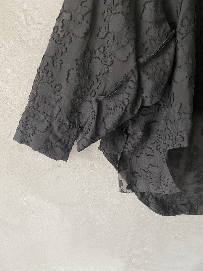 Camicia oversize nera in cotone devoré floreale con colletto coreano SERIE NUMERICA 1