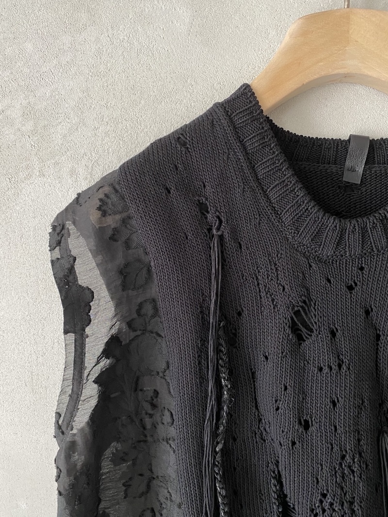 Black vest in perforated cotton knit with devoré insert SERIE NUMERICA 2