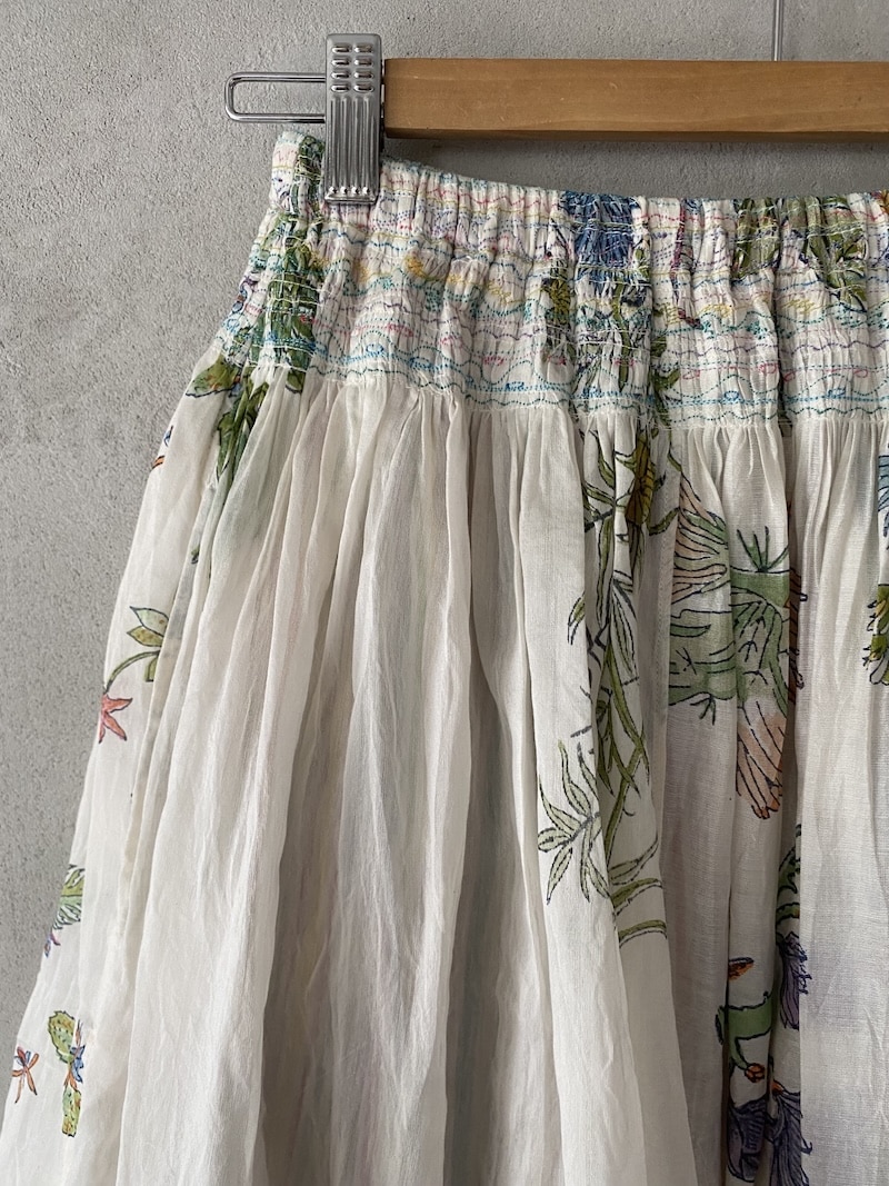 Gonna lunga in cotone e seta block print con stampa floreale e vita elasticizzata - INJIRI 2