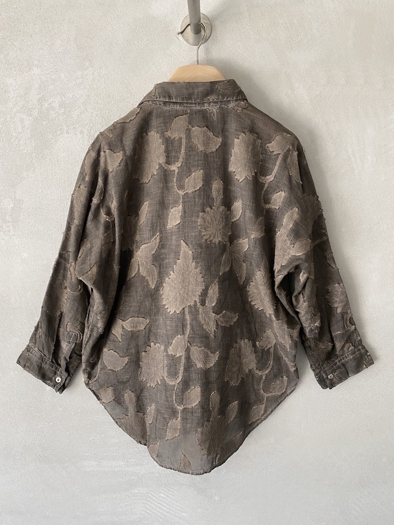 Camicia over marrone in cotone fil coupé jacquard con motivo floreale Ploumanac'h