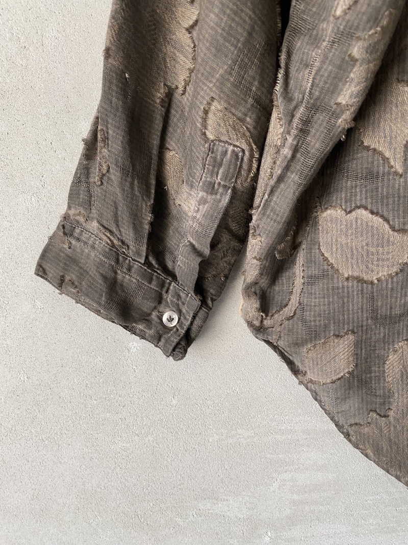 Camicia over marrone in cotone fil coupé jacquard con motivo floreale Ploumanac'h