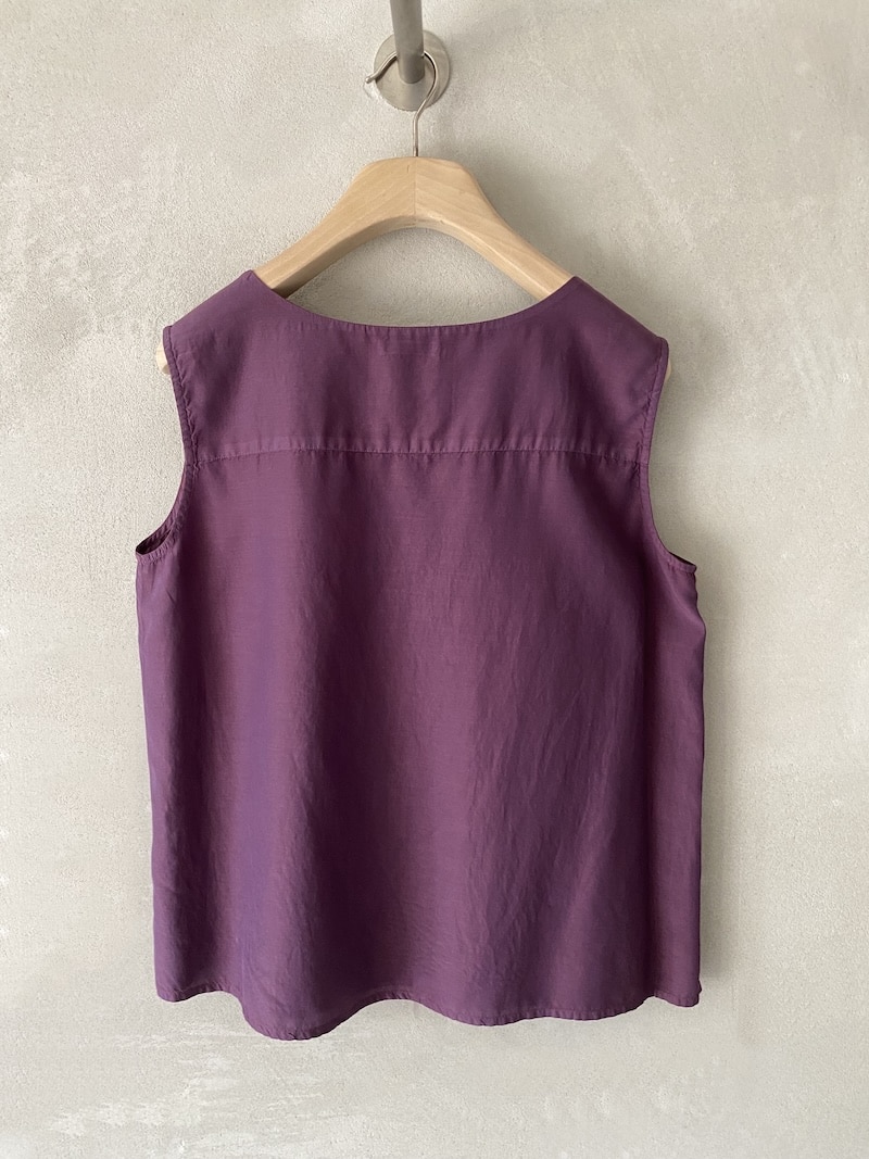 Top senza maniche in seta e cotone con scollo rotondo e linea svasata viola – Barbara Tani