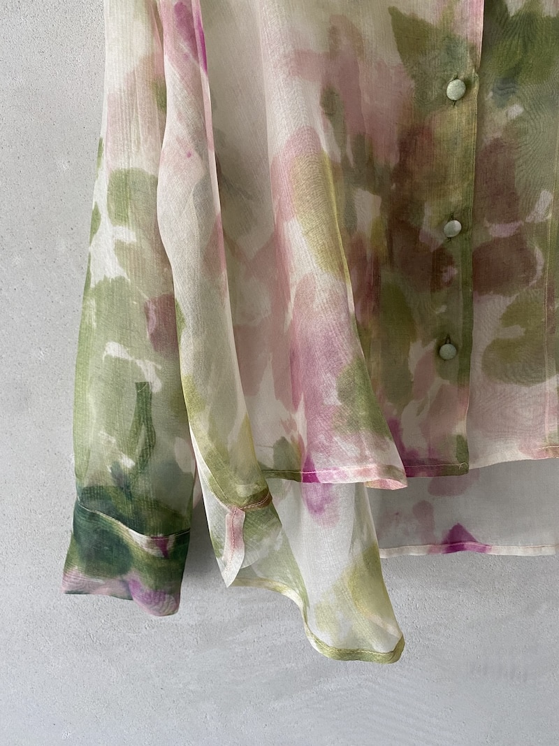 Camicia stampa multicolor in organza di seta trasparente con bottoni F Cashmere