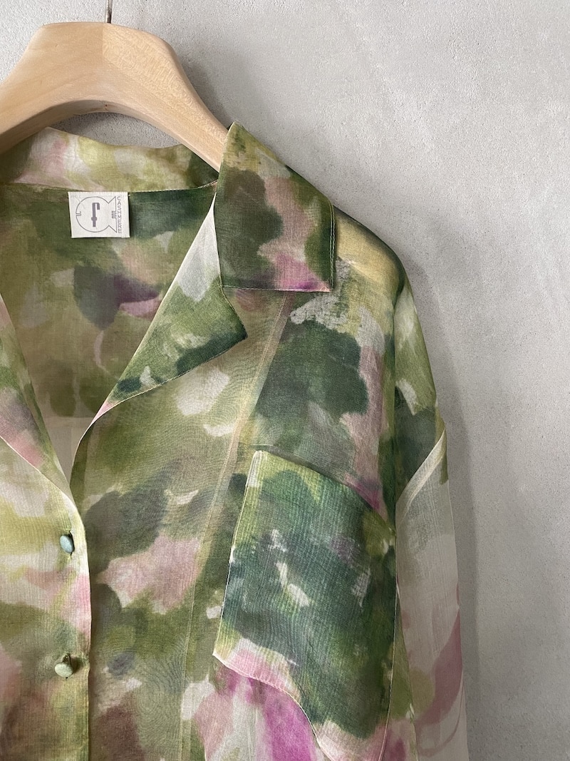 Camicia stampa multicolor in organza di seta trasparente con bottoni F Cashmere