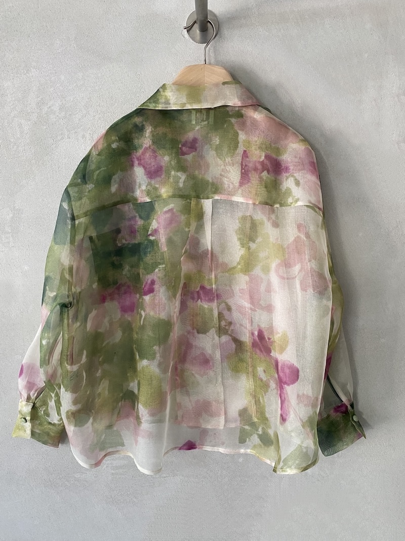 Camicia stampa multicolor in organza di seta trasparente con bottoni F Cashmere