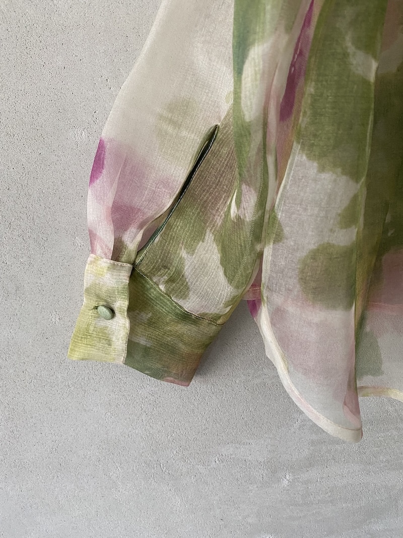 Camicia stampa multicolor in organza di seta trasparente con bottoni F Cashmere