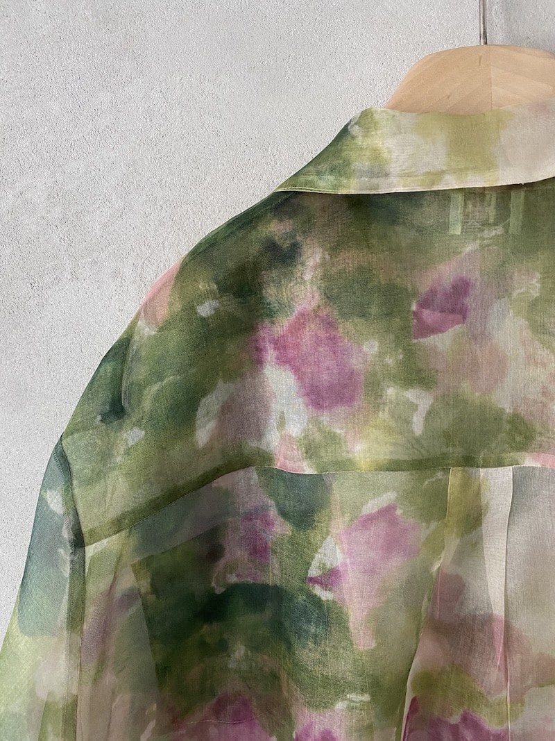 Camicia stampa multicolor in organza di seta trasparente con bottoni F Cashmere