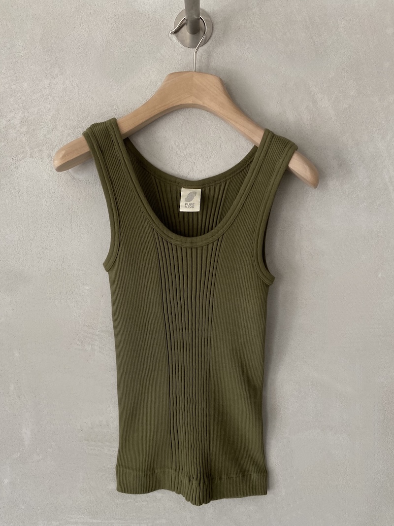 Canotta army in jersey di cotone a costine con scollo rotondo e spalline larghe, linea aderente Pure Sugar