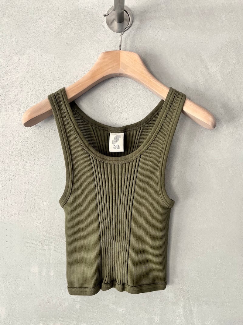 Canotta corta army in jersey di cotone a costine con scollo rotondo e spalline larghe, linea aderente Pure Sugar