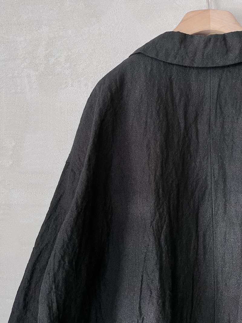 Spolverino oversize nero in misto cotone e lino con fibra metallica Apuntob