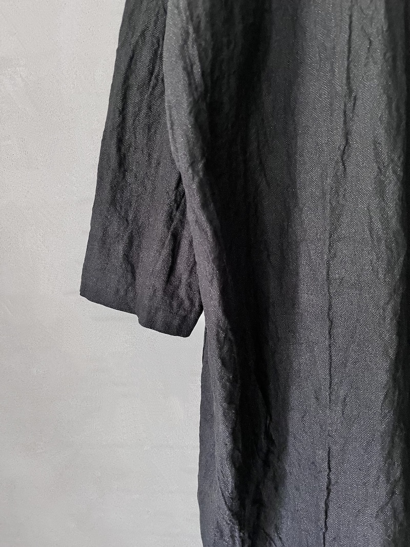 Spolverino oversize nero in misto cotone e lino con fibra metallica Apuntob