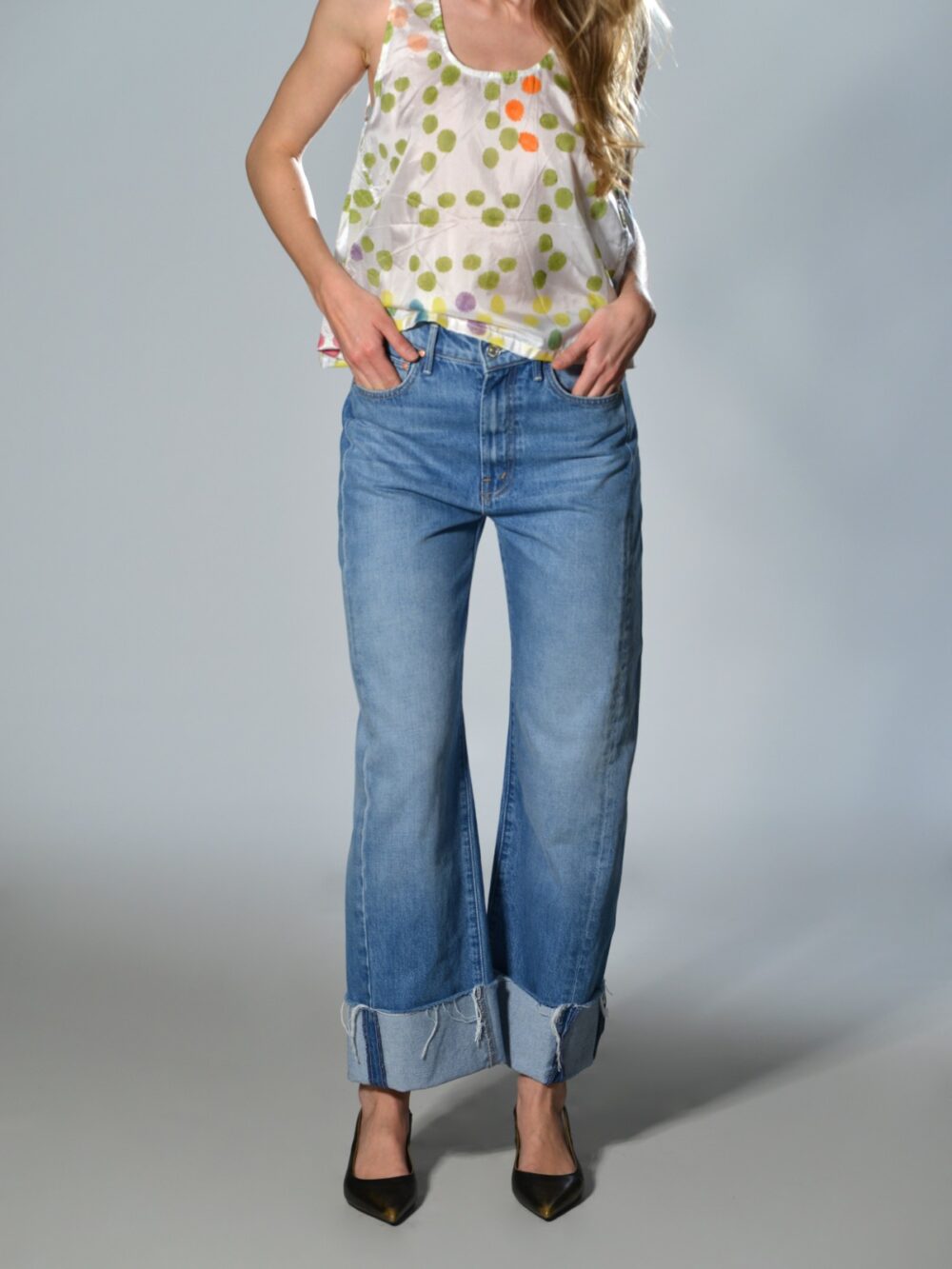 Jeans denim lavato gamba dritta con risvolto sfrangiato THE HAKF PIPE ANKLE CUFF FRAY – MOTHER DENIM