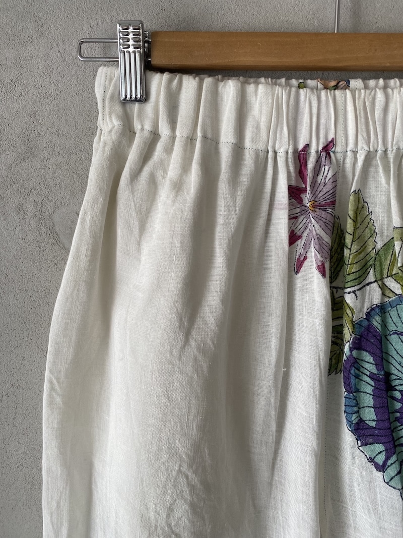 Pantaloni in lino block print stampati a mano con elastico in vita e gamba dritta - INJIRI 2