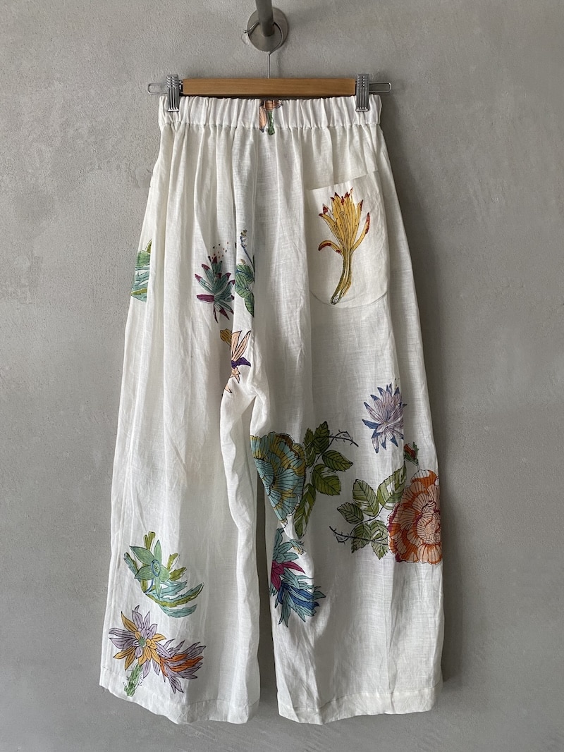 Pantaloni in lino block print stampati a mano con elastico in vita e gamba dritta - INJIRI 3