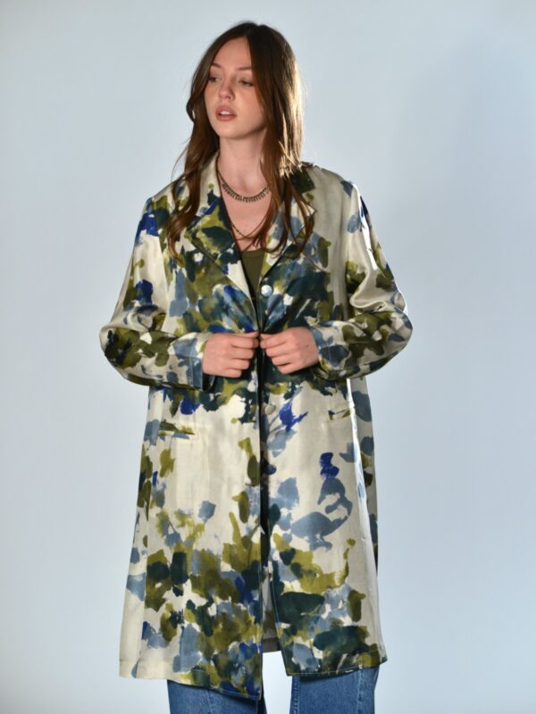 Spolverino Oversize Multicolor Verde Blu F Cashmere in Seta Stampata 1