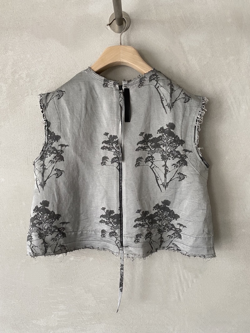 Top corto grigio jacquard damascato con motivo botanico SERIE NUMERICA 3