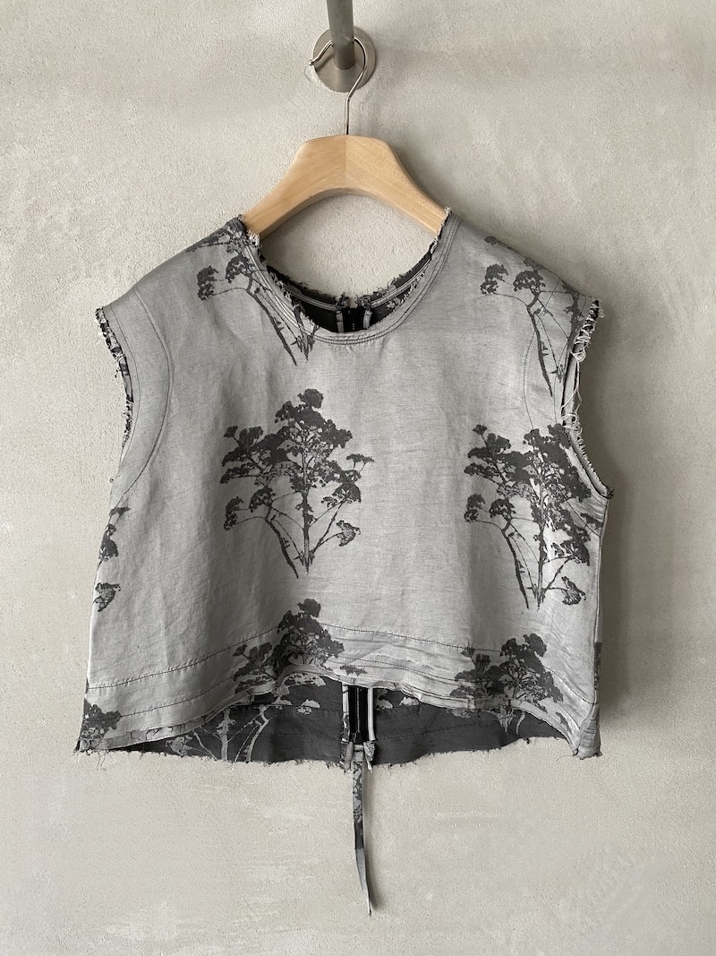 Top corto jacquard damascato grigio con motivo botanico e zip a vista sul retro SERIE NUMERICA