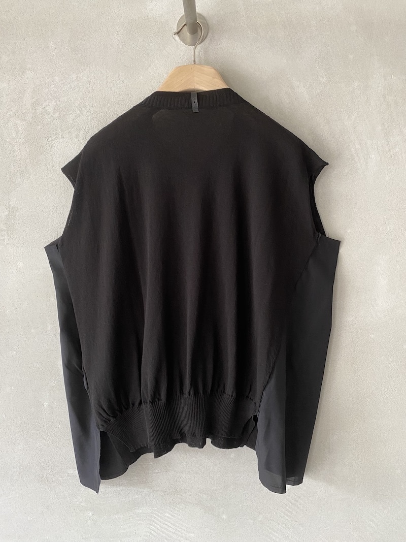 Top oversize nero in maglia di cotone con inserti in seta SERIE NUMERICA 3